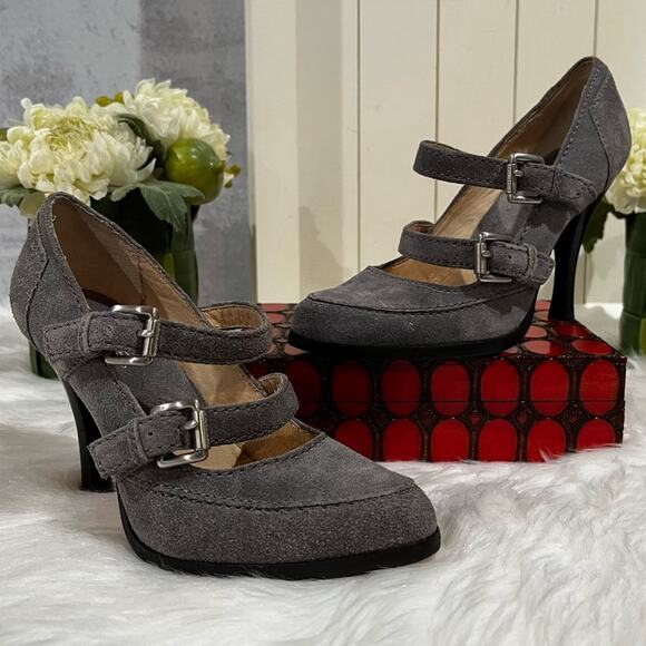 Michael Kors Suede Leather Double Strap Platform High Heel Mary Jane’s Gray 5.5 - Picture 1 of 16